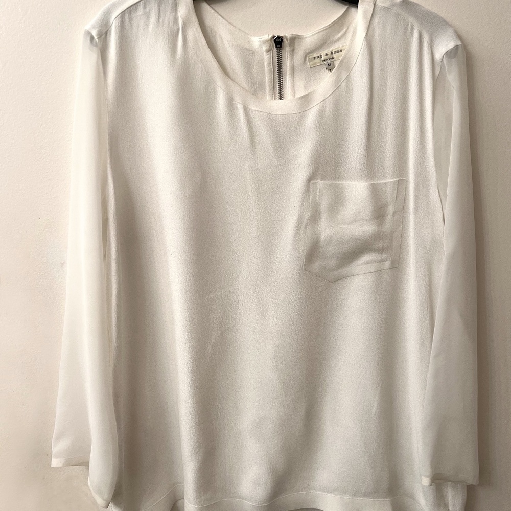 Rag & Bone Cream Long Sleeve Sheer Top Size Medium